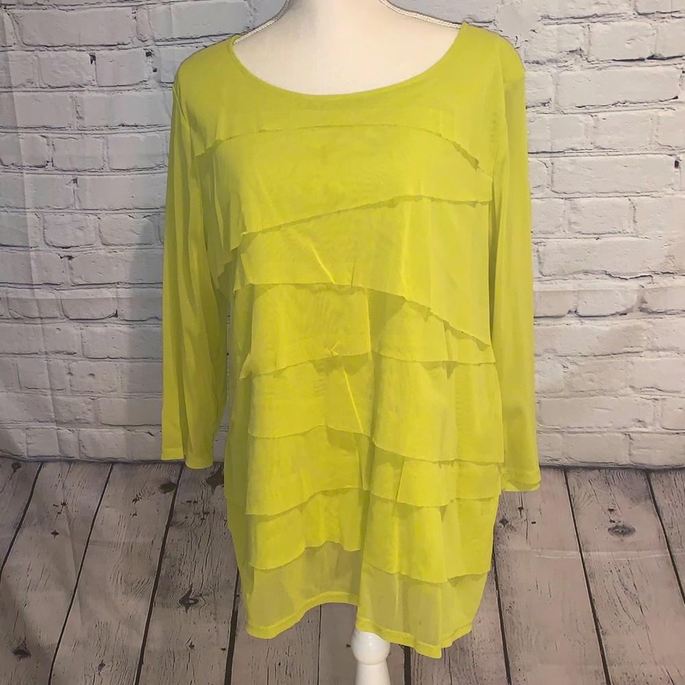 Alfani Women stretchy Ceylon yellow/green blouse